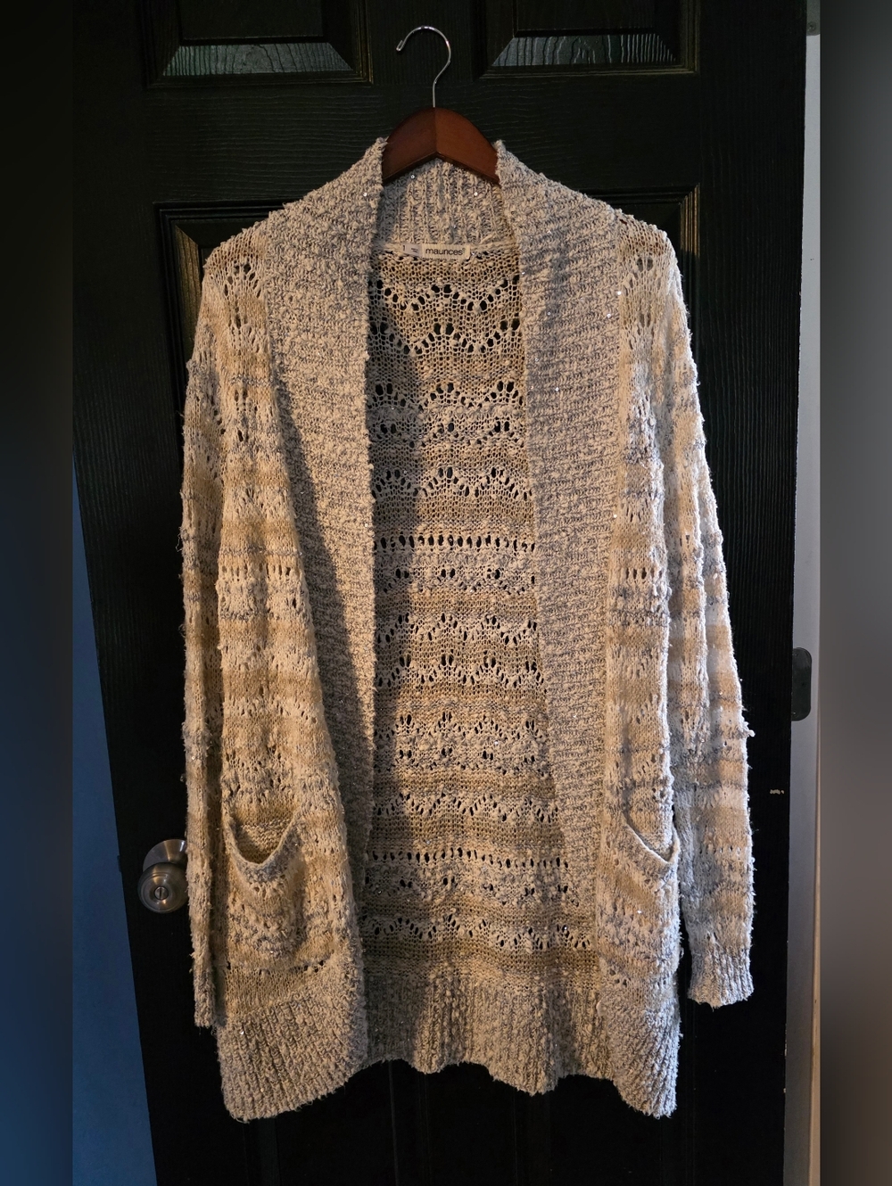 Maurices Open-Front Chunky Knit Cardigan in Cream, Tan